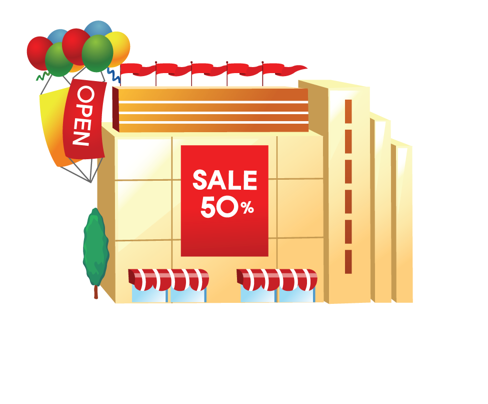 shop building icon with balloons and discounts perfect for sale promotions