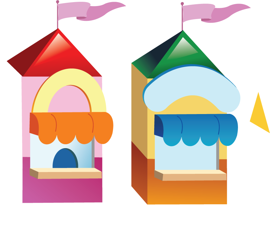 colorful shop building icon with playful architectural elements for creative projects