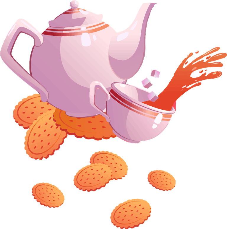 teapot cup cookies for afternoon tea party with delightful snacks and warm beverages