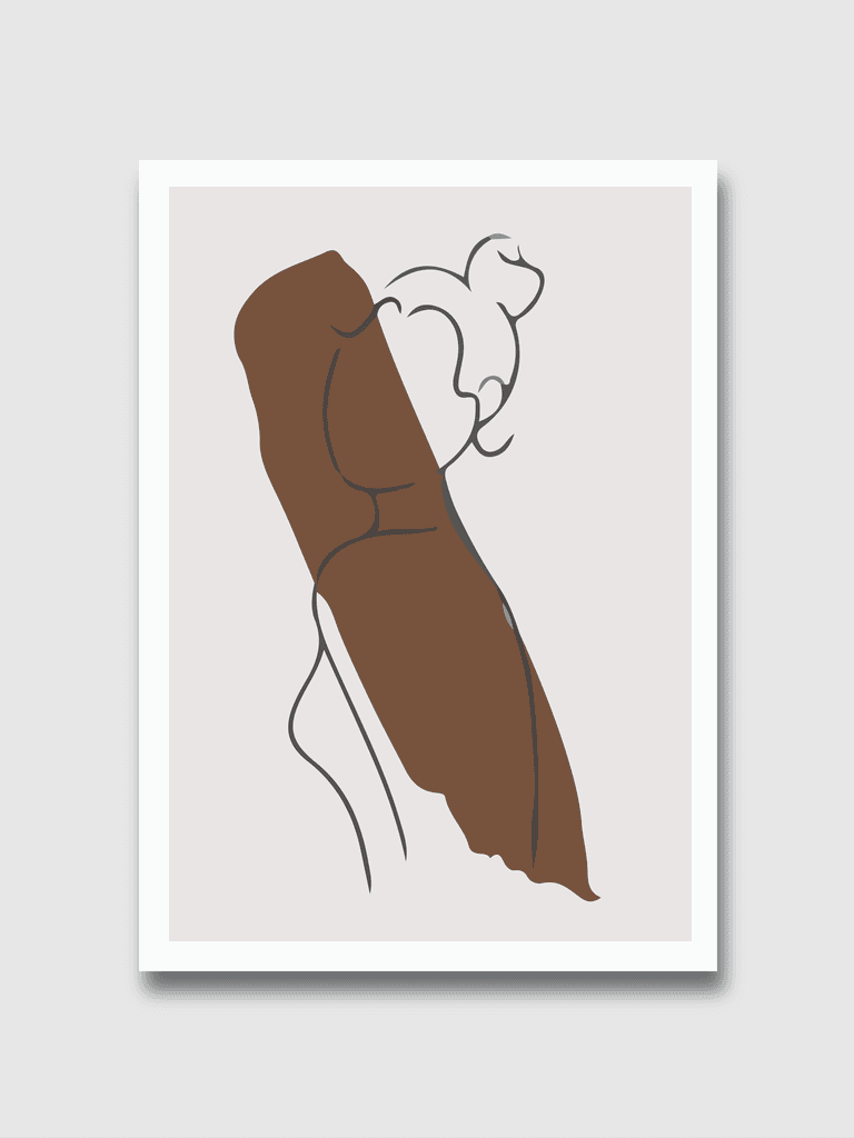 women body wall art boho earth tone line art drawing with abstract shape abstract