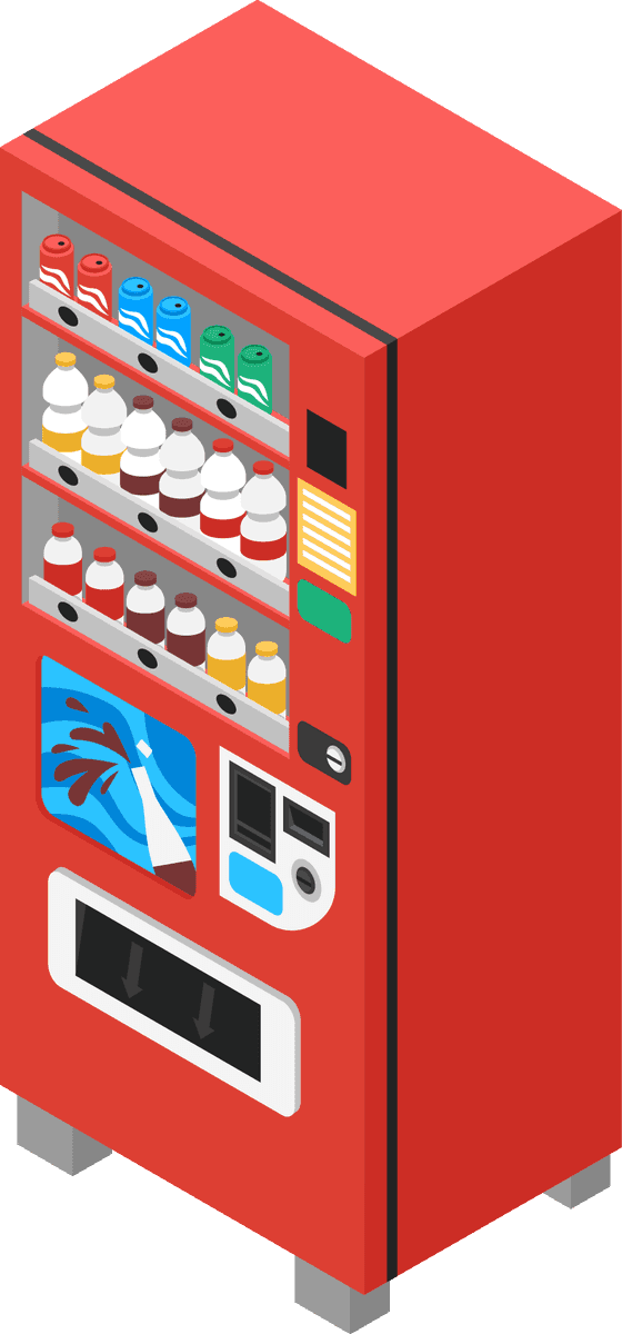 isometric vending machine and people enjoying a refreshing drink at break time