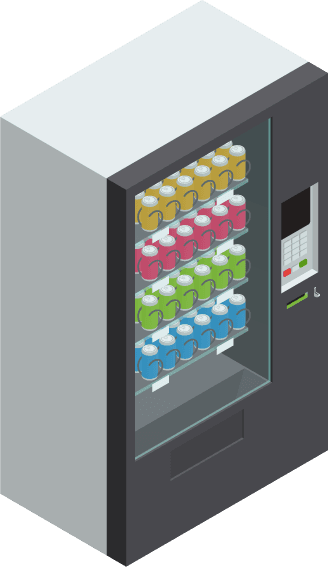 vending machines isometric icons with food parking machines