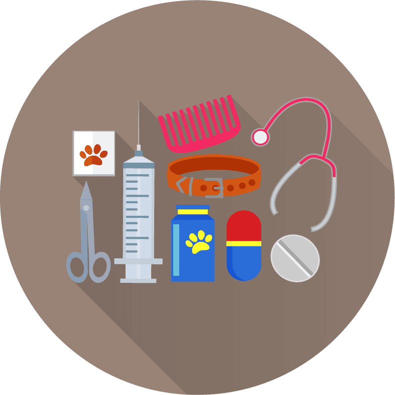 Veterinary doctor and animals vet clinic flat round icons