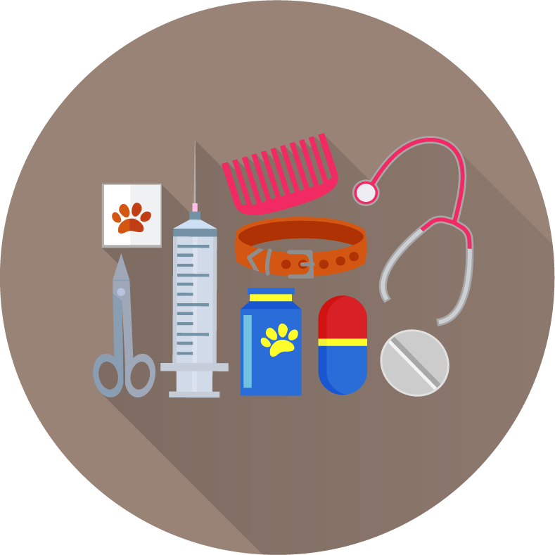 Veterinary doctor and animals vet clinic flat round icons