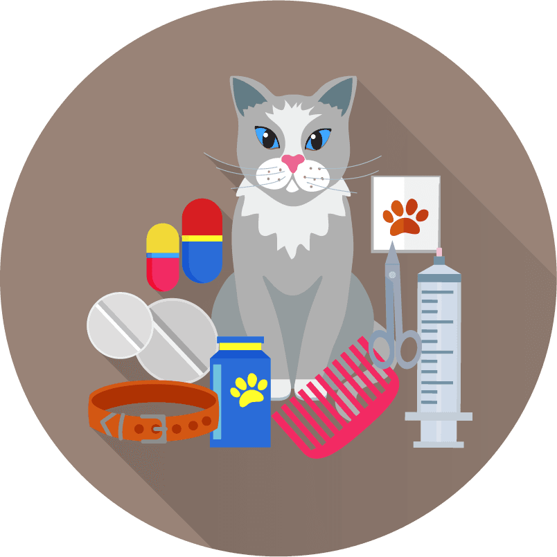 Veterinary doctor and animals vet clinic flat round icons