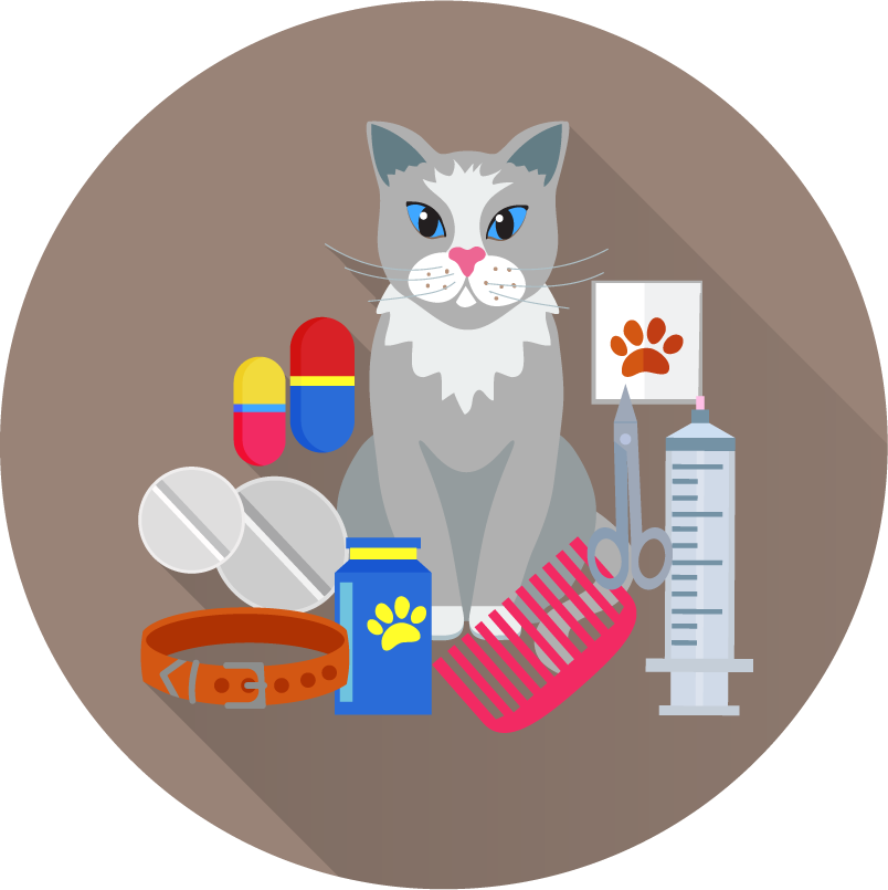 Veterinary doctor and animals vet clinic flat round icons