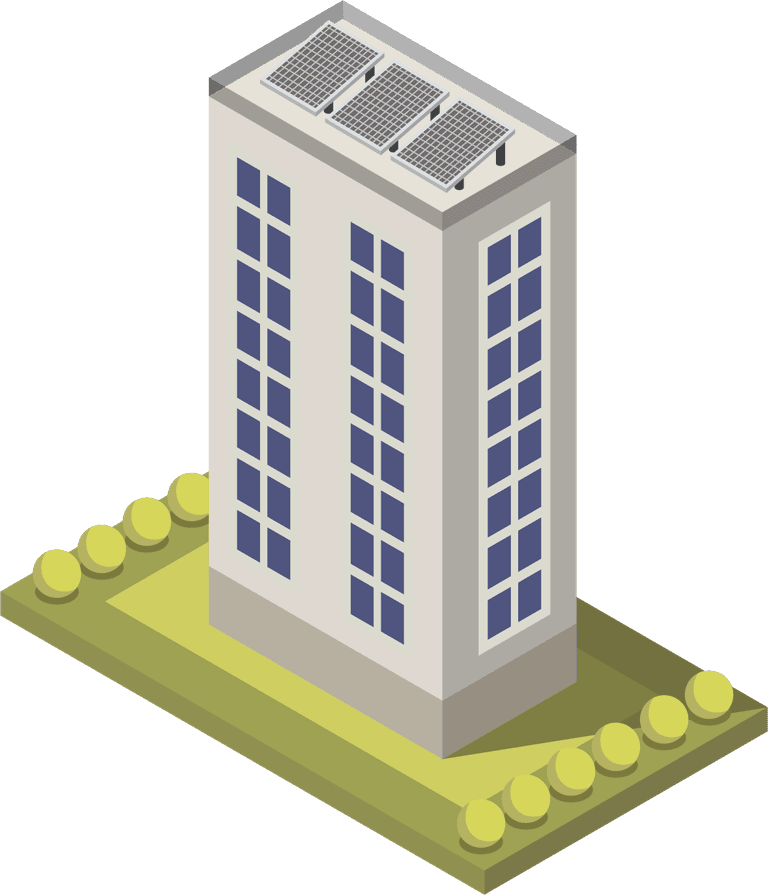 villa isometric university set featuring a modern eco-friendly building with solar panels