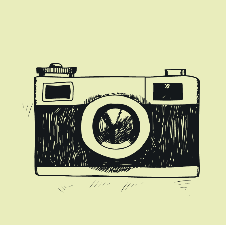 vintage camera icons collection black white sketch