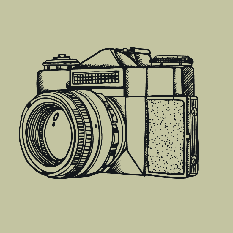 vintage camera icons collection black white sketch