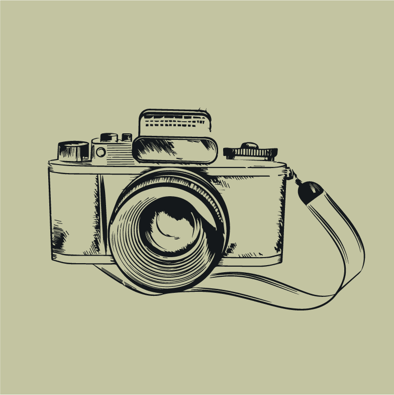 vintage camera icons collection black white sketch