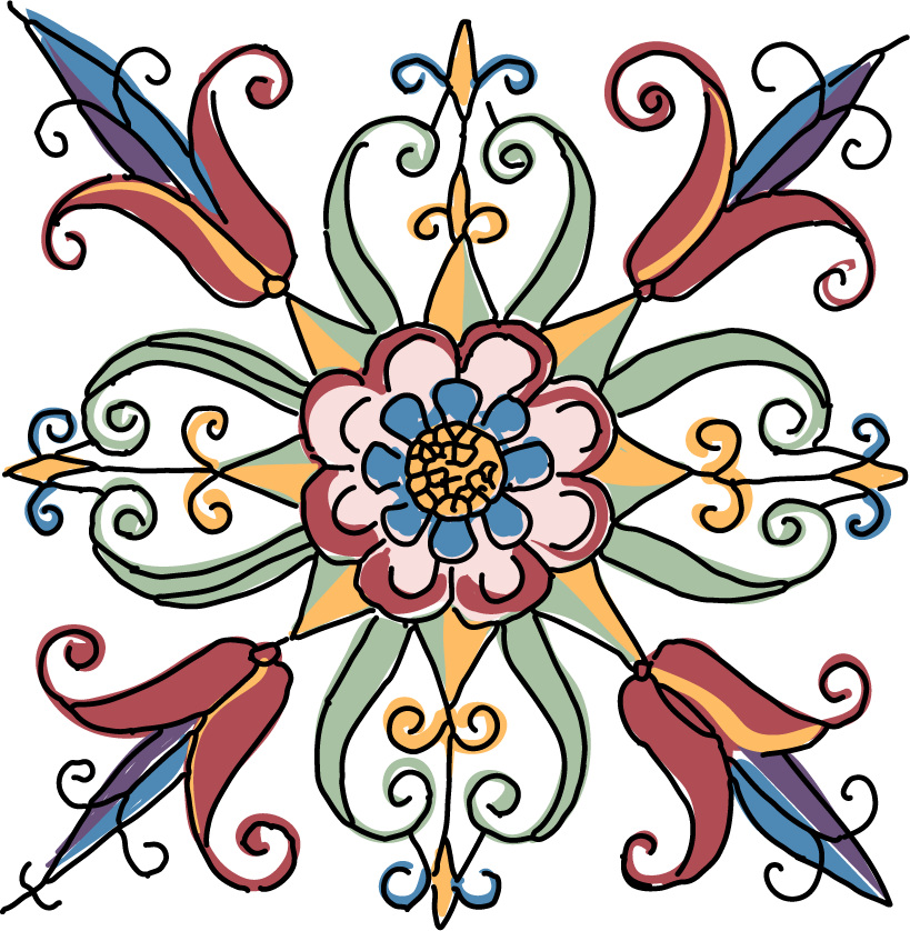 vintage flourish ornament illustration with colorful flowers and elegant swirls for decorative purposes