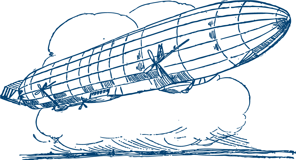 simple vintage flying machines sketch with hot air balloons and airplanes