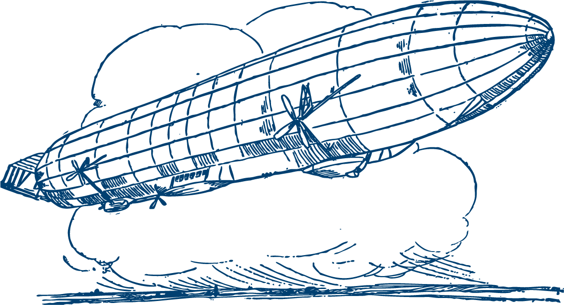 simple vintage flying machines sketch with hot air balloons and airplanes