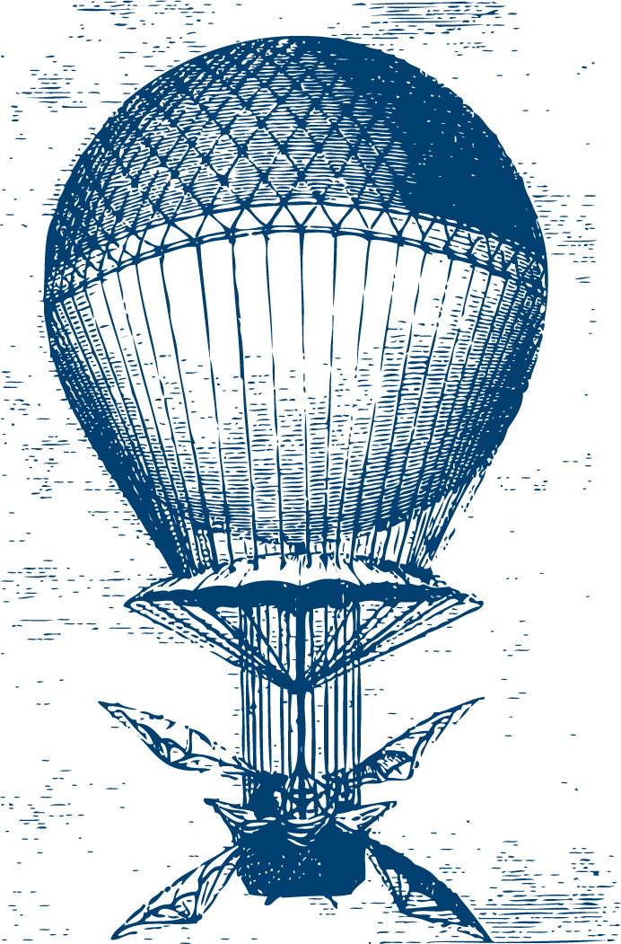 simple vintage flying machines sketch with hot air balloons and airplanes