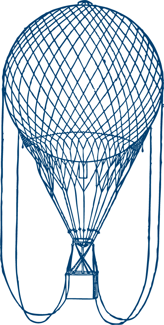 simple vintage flying machines sketch with hot air balloons and airplanes