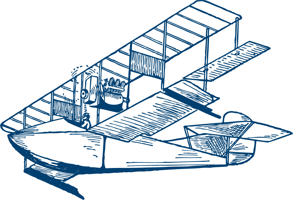 simple vintage flying machines sketch with hot air balloons and airplanes