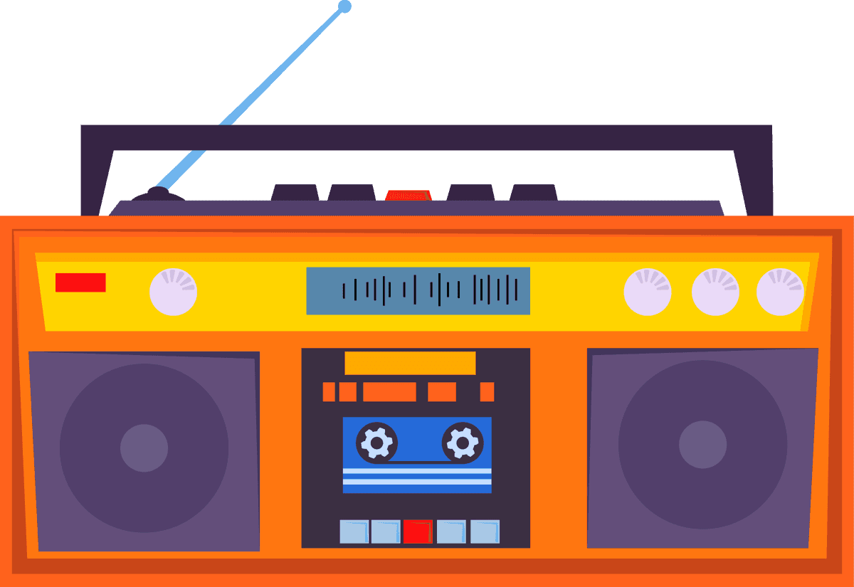vintage radio devices illustration showcasing retro boombox with vibrant colors and classic features