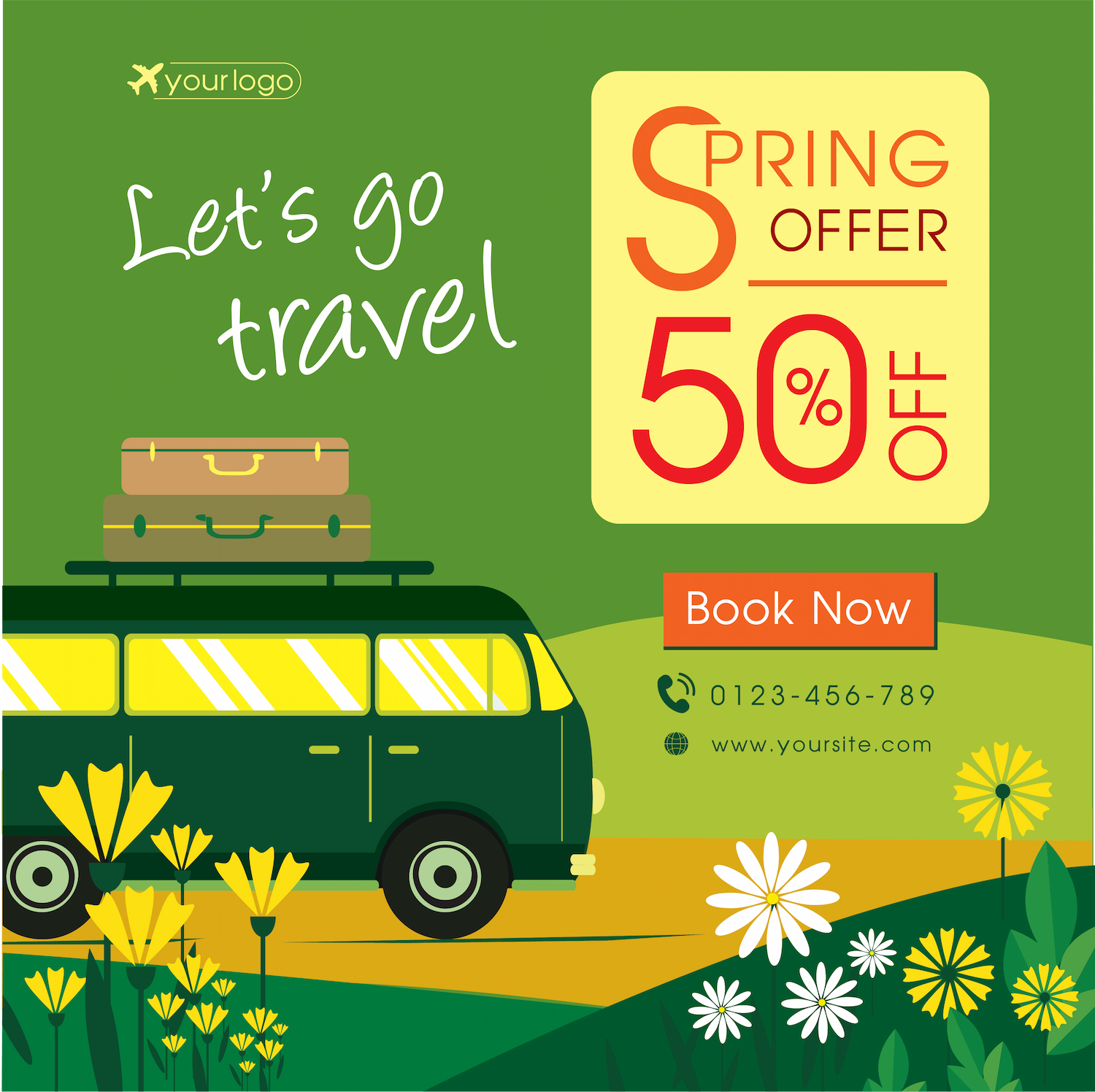 vintage spring travel offer banner design