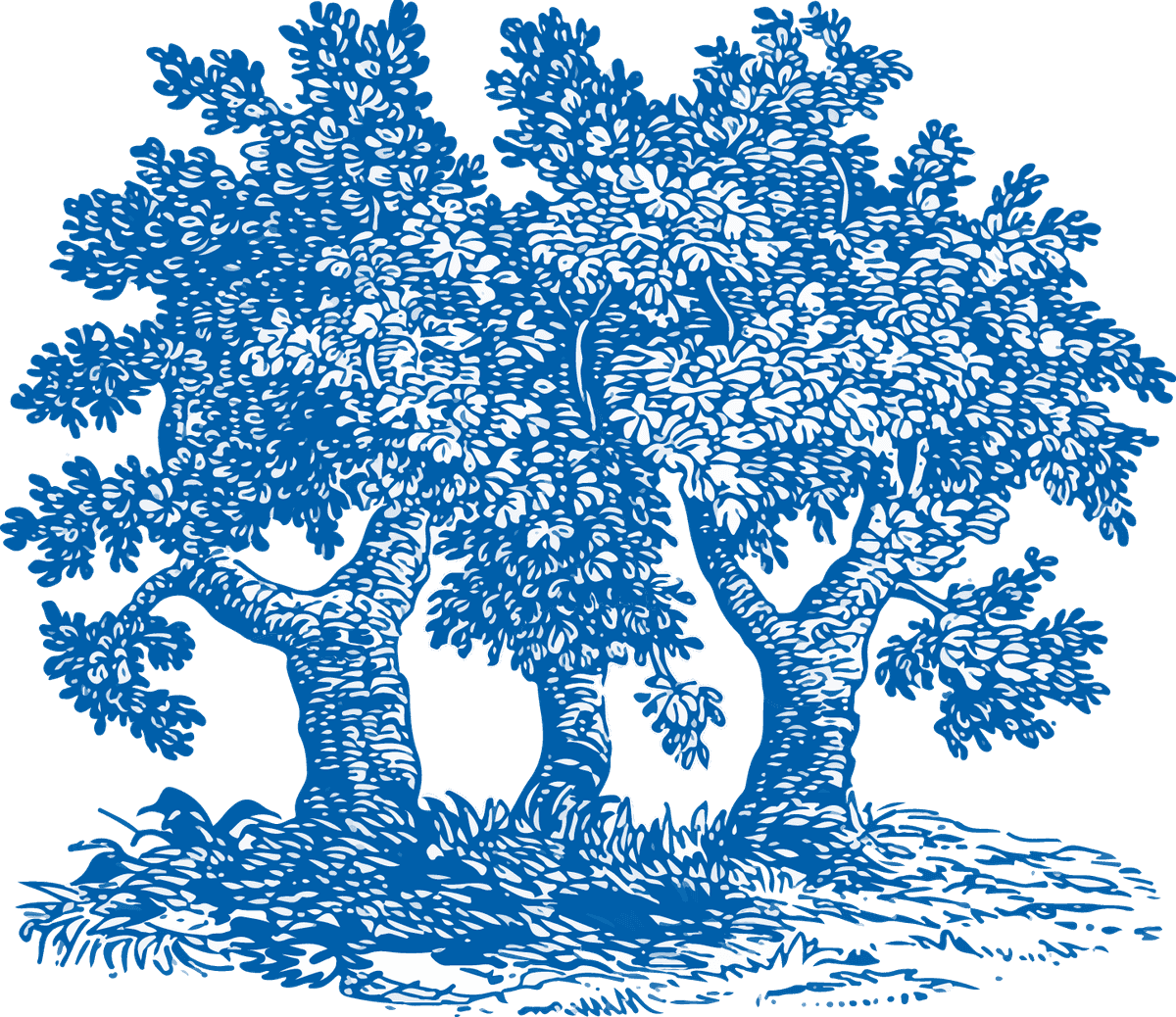 vintage victorian objects collection featuring intricate tree illustrations in classic blue tones
