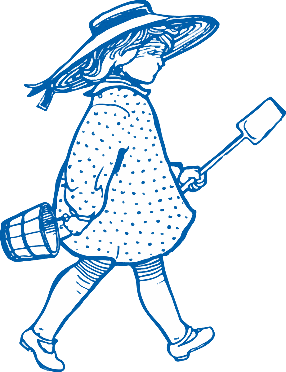 vintage victorian objects collection featuring a whimsical young gardener character illustration