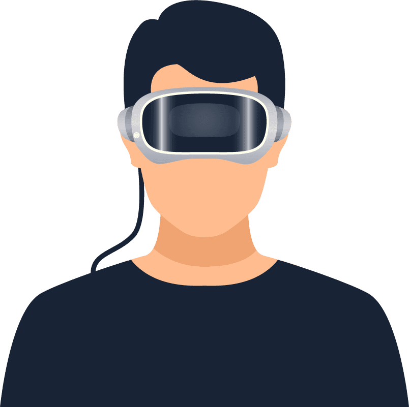 virtual reality visualization simulation icon set