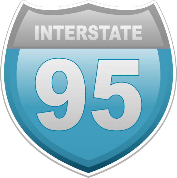 vivid travel icons collection featuring interstate 95 road sign for navigation apps