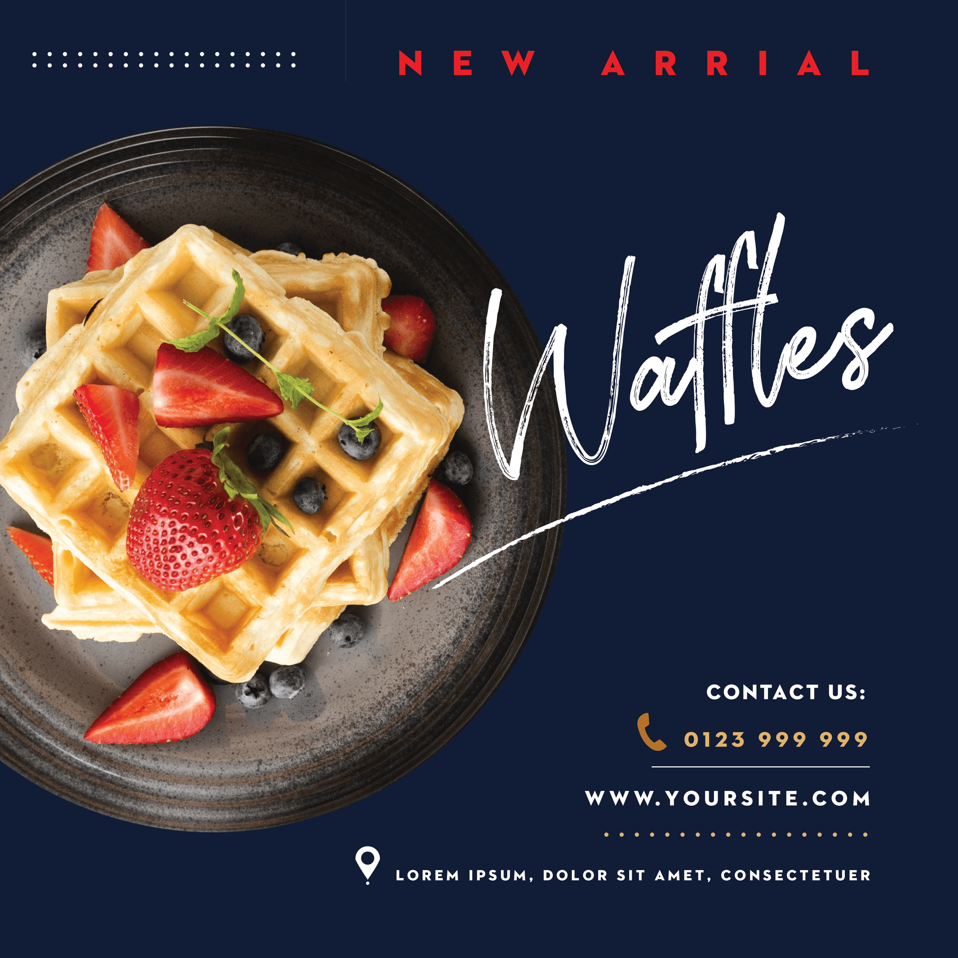 delicious waffles social media post with elegant food photography
