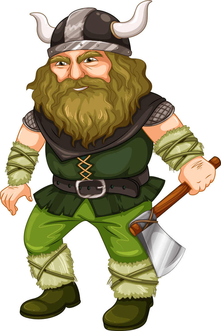 warrior set medieval character with axe and viking helmet for games and illustrations