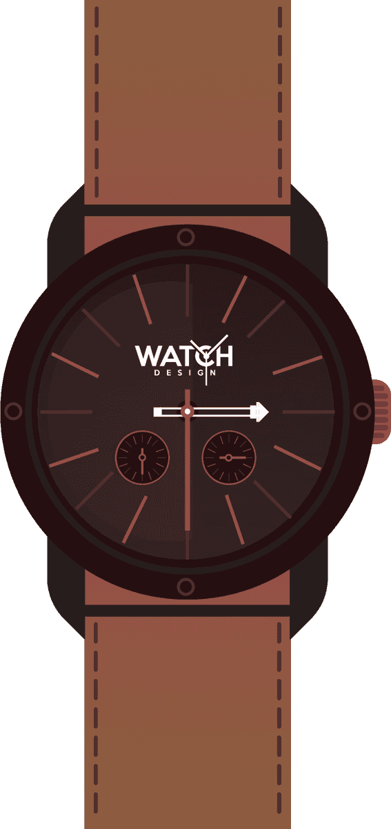 front view of modern watch with sleek brown leather strap and minimalist dial