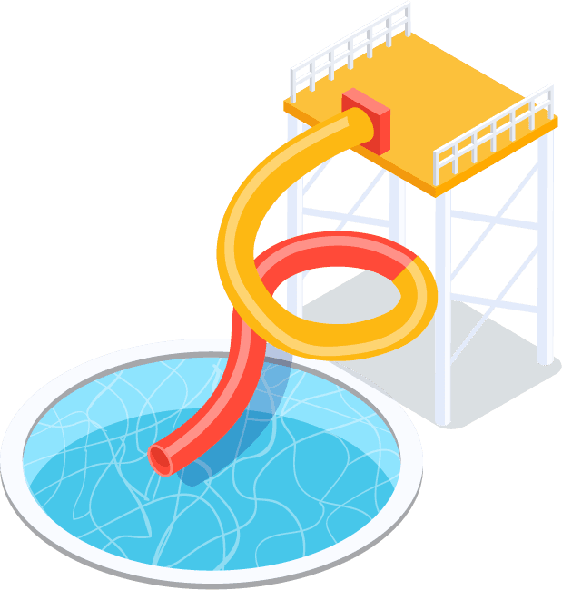 water park aquapark isometric icon featuring a thrilling waterslide and splash pool