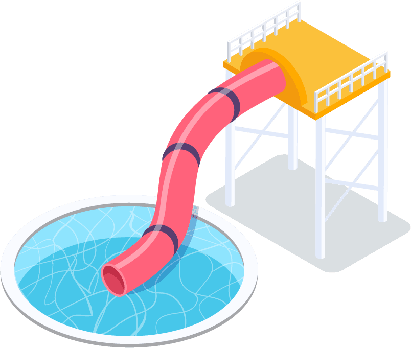 water park aquapark isometric icon featuring a fun waterslide and pool area