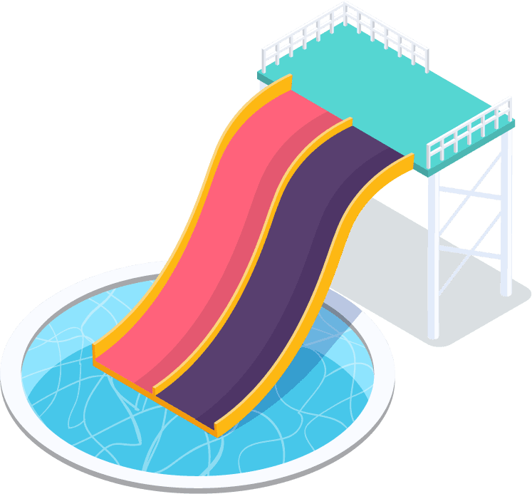 water park aquapark isometric icon featuring colorful water slide and pool for summer fun