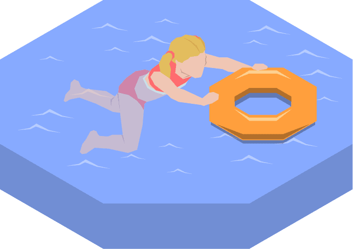 water park aquapark isometric with sixteen isolated images swimming people waterslides sun loung