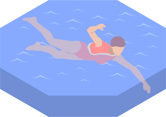water park aquapark isometric with sixteen isolated images swimming people waterslides sun loung