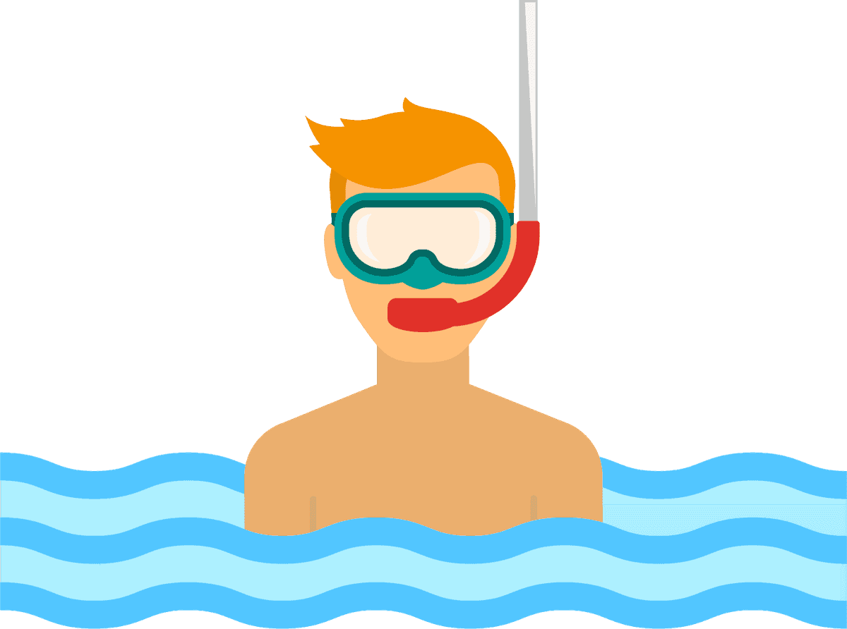 water sport decorative icons featuring a snorkeler in vibrant aquatic environment