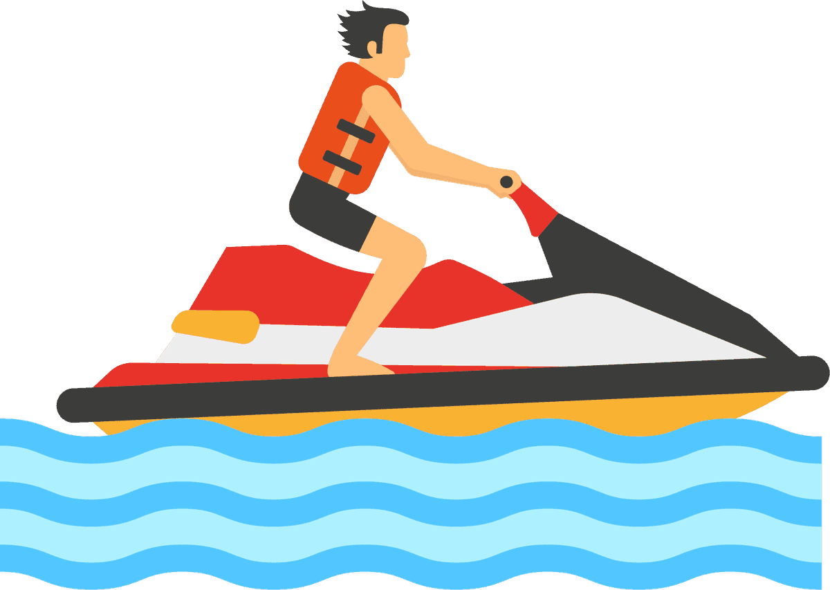 water sport decorative icons featuring jet ski fun and adventure on waves