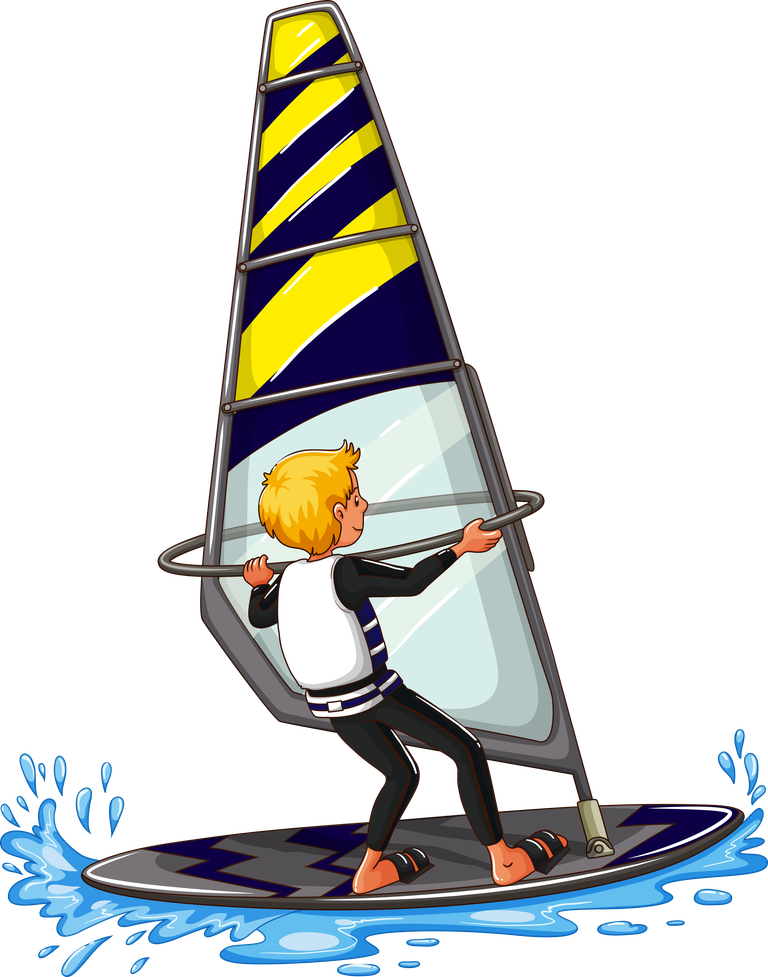 water kids sports clipart illustration of a child windsurfing in vibrant colors