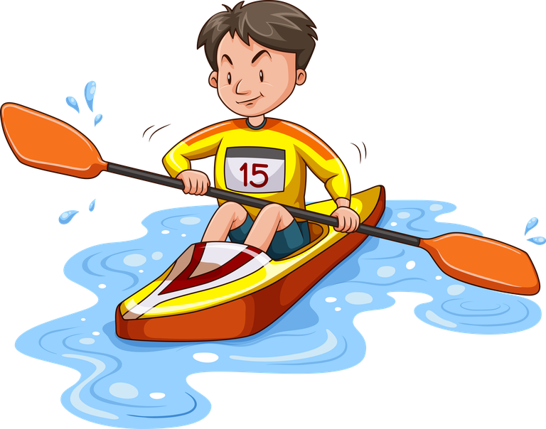water kids sports clipart illustration of a young boy kayaking in bright colors