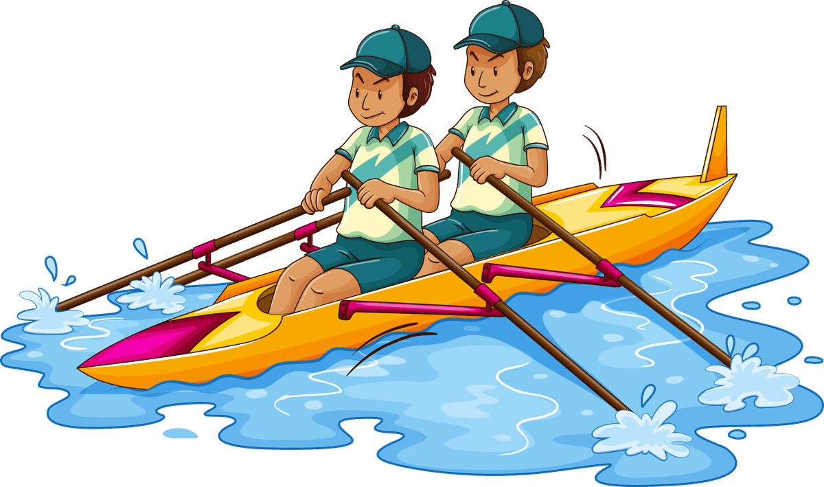 water kids sports clipart illustration featuring two children rowing on a vibrant boat