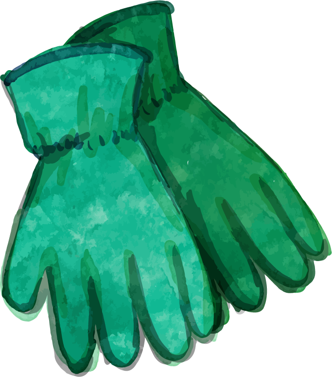watercolor garden tool collection featuring vibrant gloves for plant lovers and avid gardeners