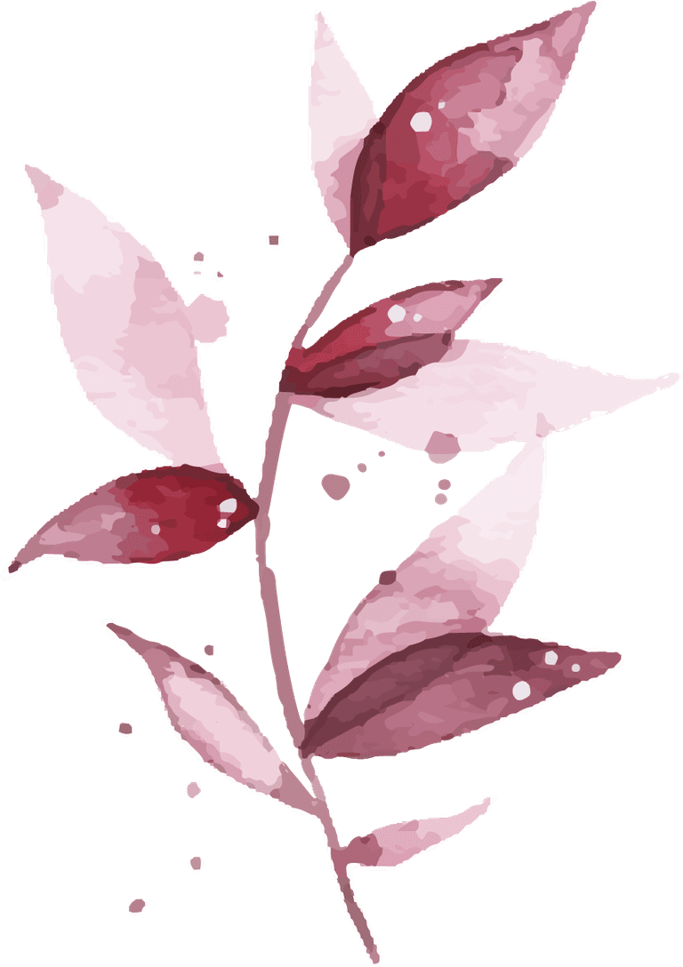 watercolor tropical burgundy maroon leaves isolated