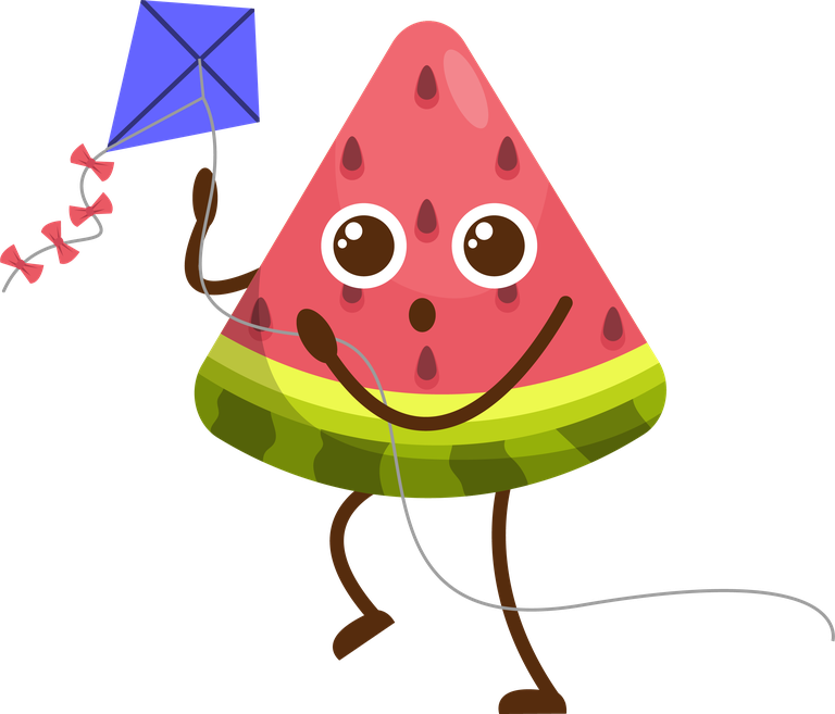 watermelon fruit cartoon mascot fun with kite flying adventure for kids