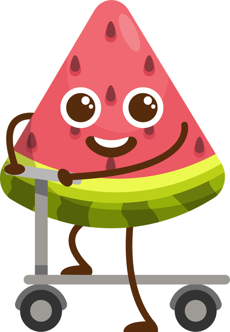 watermelon fruit cartoon mascot fun riding a scooter for playful summer themes