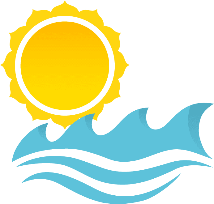 waves flowing water sea ocean icons with sun isolated illustration