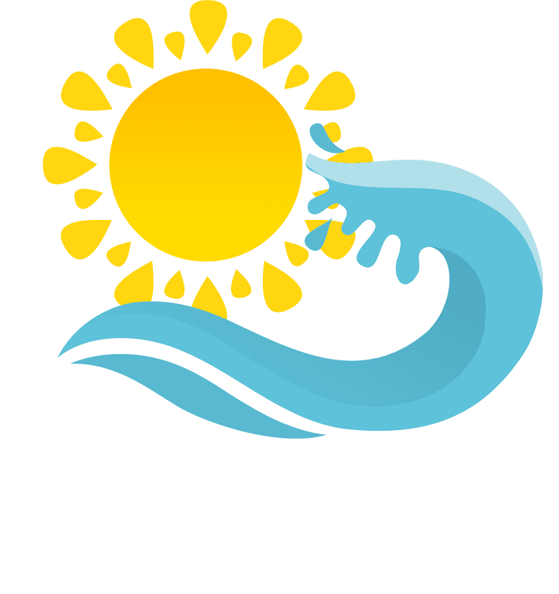 waves flowing water sea ocean icons with sun isolated illustration
