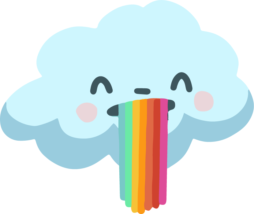 weather elements cute stylized sketch featuring a joyful cloud with rainbow