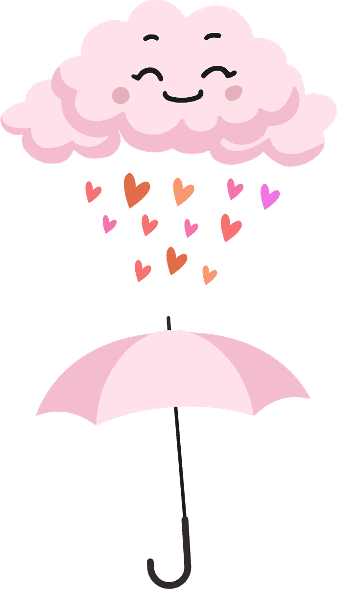 weather elements cute stylized sketch of a smiling cloud with heart-shaped rain