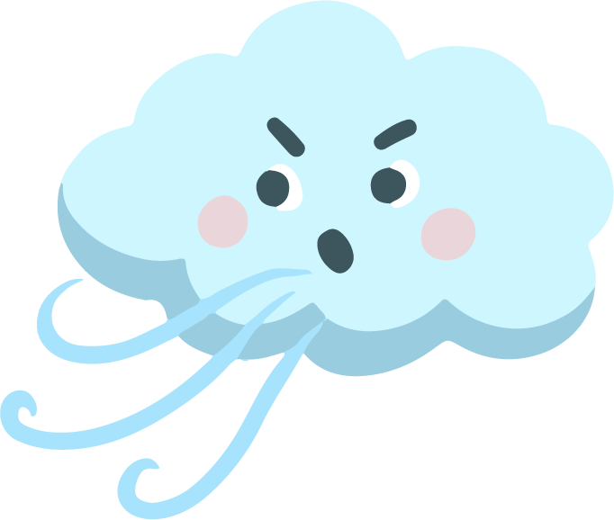 weather elements cute stylized sketch featuring an expressive cloud with wind accents