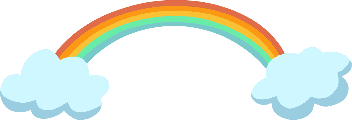 weather elements cute stylized sketch of a rainbow with fluffy clouds