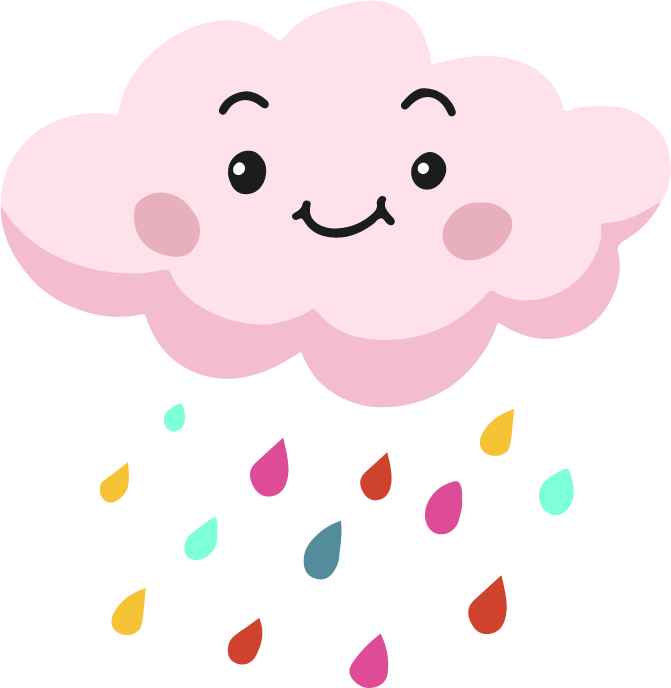 weather elements cute stylized sketch featuring a smiling cloud and colorful drops